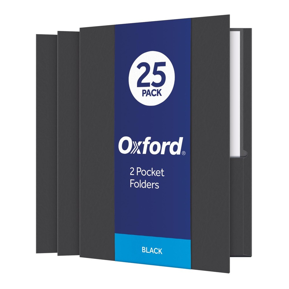 Oxford Twin-Pocket Folders, Textured Paper, 25 Count (Pack of 1), Black