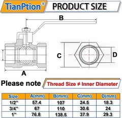 3/4 Inch Brass Ball Valve with Male to Female NPT Threaded Full Port & Long Hand