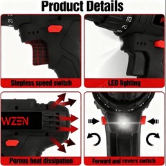 21V Brushless Cordless Power Drill 【2 Battery】 with 2x 2.0Ah Battery and Char…