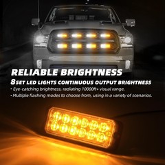 ELECHOI 8-pcs Ultra Slim Amber White LED Emergency Flashing Warning Strobe