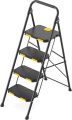 4 Step Ladder, Sturdy Steel Step Stool with Safe-Lock Design,Handrail, Anti-Slip
