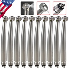 10* Dental LED Handpiece Push Button 3 Way High Fast Speed Handpiece 4 Holes FDA
