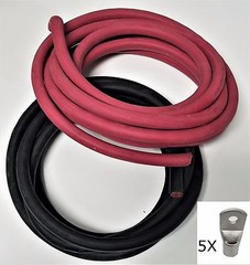 Welding Cable, 4/0 Gauge, 5 Feet Red/5 Feet Black, 5 TINNED Copper Lugs