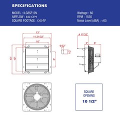Ilg8sf10v 10 Wall Mounted Exhaust Fan Automatic Shutter Variable Speed Vent Fan