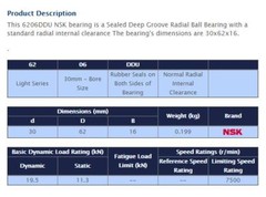 NSK 6206 DDU Deep Groove Radial Ball Bearing 30x62x16mm