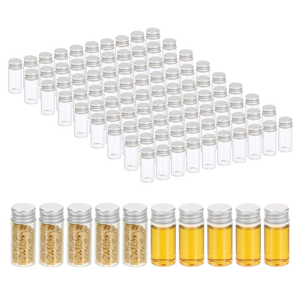 100Pcs 10ml Clear Glass Vials Small Liquid Sample Vial with Screw Caps, Silver