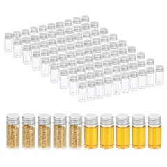 100Pcs 10ml Clear Glass Vials Small Liquid Sample Vial with Screw Caps, Silver