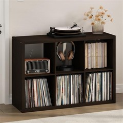 Pemberly Row 6 Cube Vinyl Record Media Storage Organizer in Dark Oak Finish