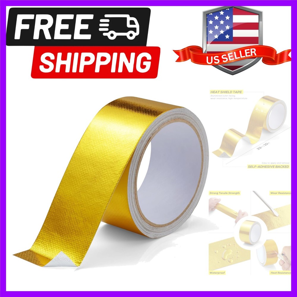 Aluminum Foil Tape, 2in x 33FT Fiberglass Heat Shield Tape, Golden Self-Adhes…