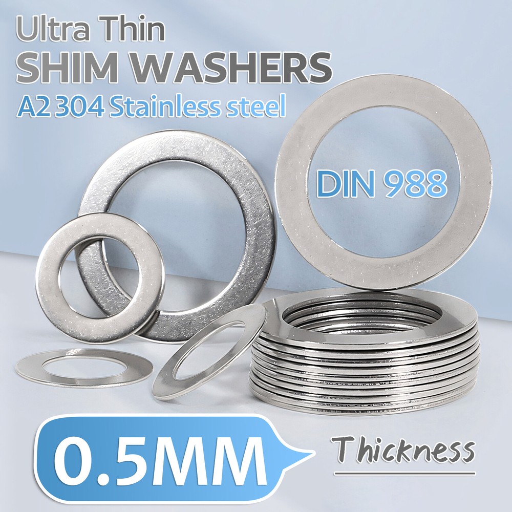 Stainless Steel Ultra Thin Flat Washer Ultrathin Shim Plain Gasket 0.5mm Thick