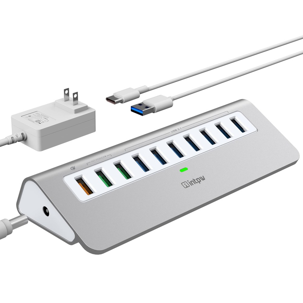 Powered USB Hub 10Gbps, 10 Port USB 3.1 Gen 2 Hub with 7 USB 3.1 Data Ports, …