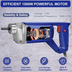 1500W Electric Concrete Vibrator 6.6ft Portable 13000VPM Cement Tool