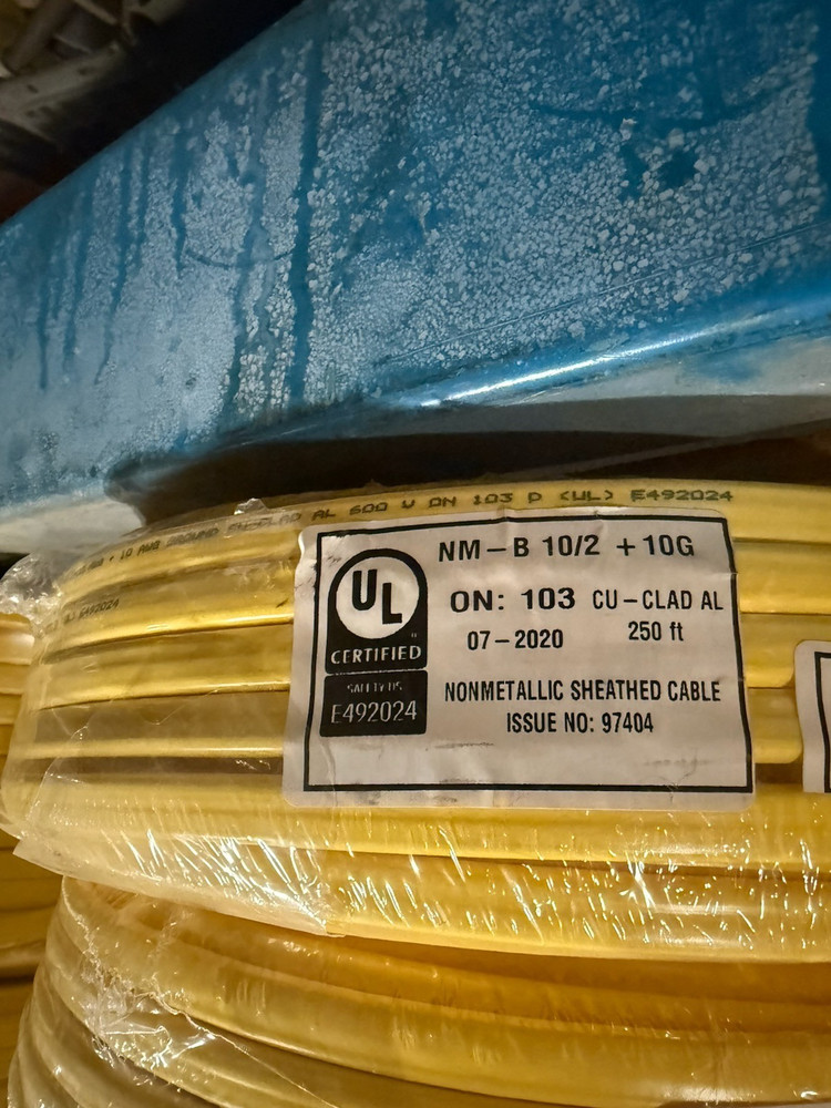 NM-B 10/2 + 10G CU-CLAD AL, 250 FT NONMETALLIC SHEATHED CABLE