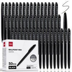deli Pens Bulk, 50 Pcs Retractable Ballpoint 50 Count (Pack of 1), Black