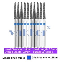 10/Pk Dental Diamond Burs Gingival Curettage 878K-016M Medium Grit Friction Grip