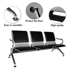 3-Seat Heavy PU Leather Barber Airport Waiting Room Chair Reception Office Bench