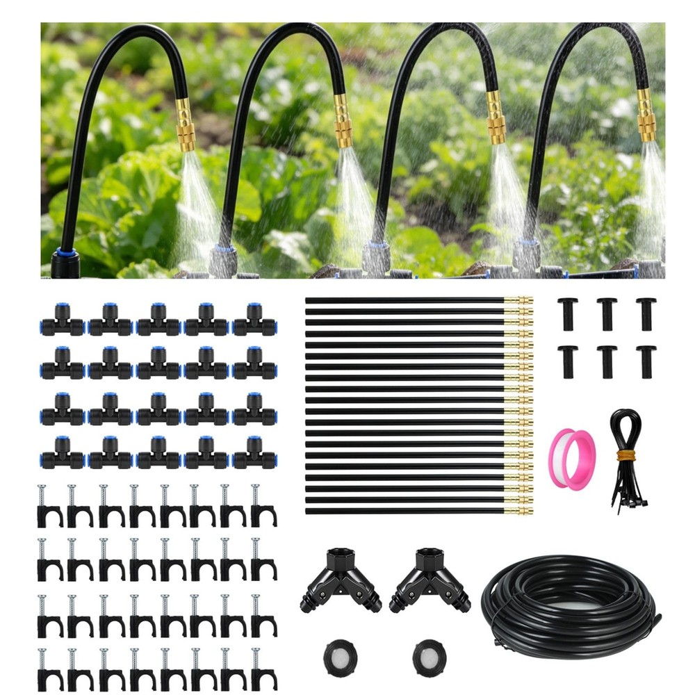 230FT Drip Irrigation Kit: 40 Nozzles, Adjustable Misting Sprinkler System