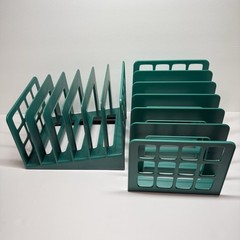 Vintage 80s-90s Oxford DecoSorter Green Plastic 6 Slot Desk File Sorter Set of 2