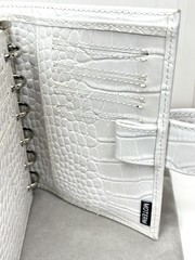 Moterm A7 Pocket Leather Rings Planner White/Light Grey Croc Wallet Organizer