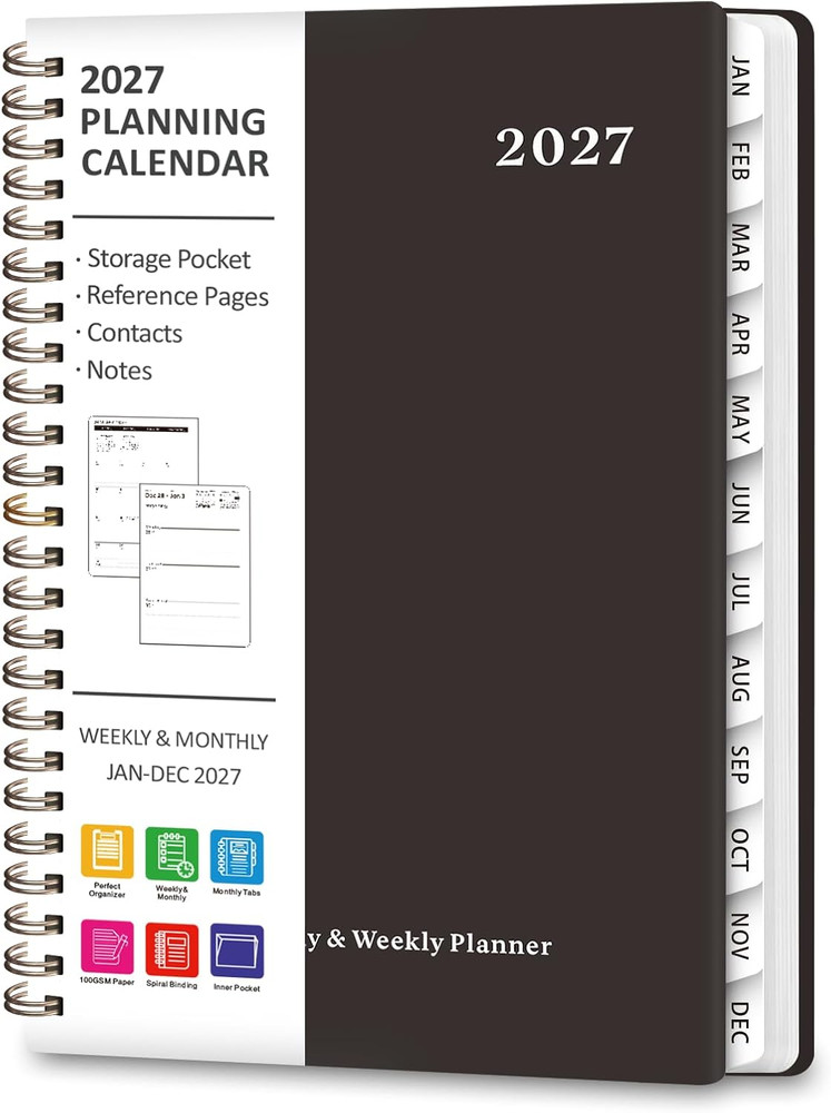 2027 Planner, Hardcover Weekly and Monthly Calendar Planner, January 2027 – Dece