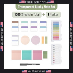 Mr. Pen- Transparent Sticky Notes Set, 1000 Sheets, Transparent Sticky Notes