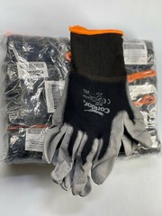12 PAIRS CONDOR COATED BLACK/GREY WORK GLOVE 100% NYLON SHELL PU PALM (XXS-3XL)