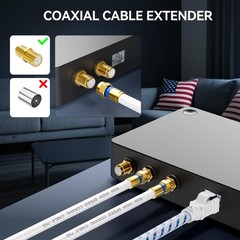 Coaxial Cable 3ft/6ft/10ft/15ft/25ft/50ft/60ft/75ft/100ft, RG6 3FT, White