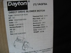 DAYTON Direct Drive Blower Motor 1AGF9 1/8 HP, 115V AC, 42Y frame 1AGF9A