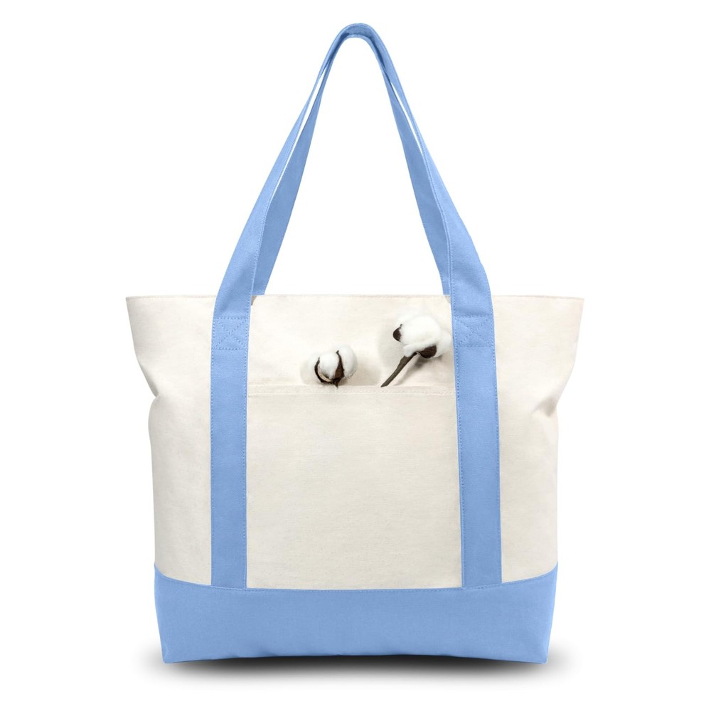 TOPDesign 1-Pack Canvas Tote Bag with an External Large, Light Blue/Natural