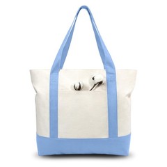 TOPDesign 1-Pack Canvas Tote Bag with an External Large, Light Blue/Natural