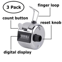 3Pack Hand Tally Counters 4-Digit Lap Trackers Manual Clickers Metal Mechanical