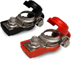 Red and Black 12V Automotive Battery Terminal Connectors with Protective Covers