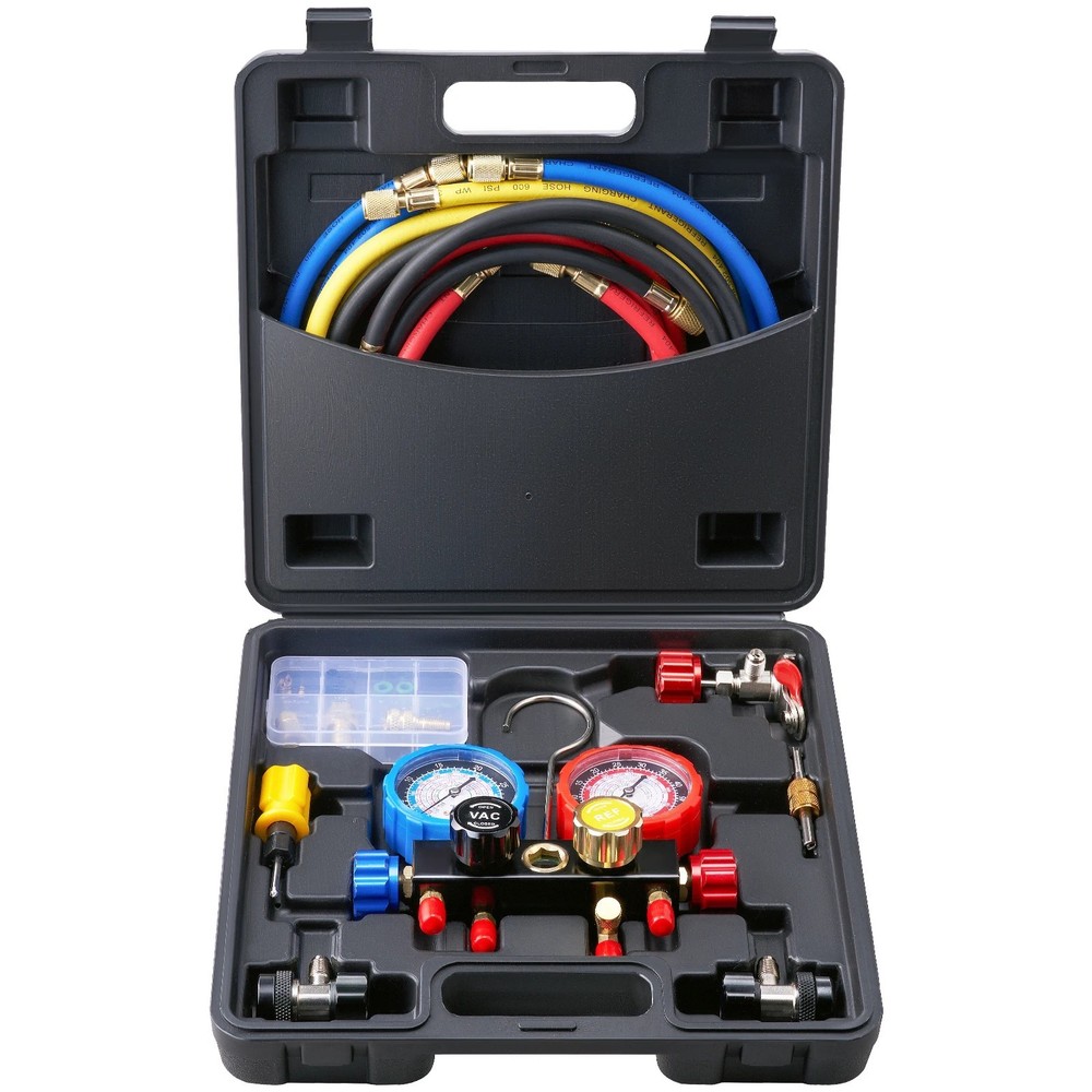 4 Way AC Manifold Gauge Set 5ft Hoses for R134A R22 R12 R410A HVAC Auto