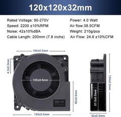 Versatile EC Blower Fan 120mm x 32mm – Low Noise, Long Lifespan & Efficient
