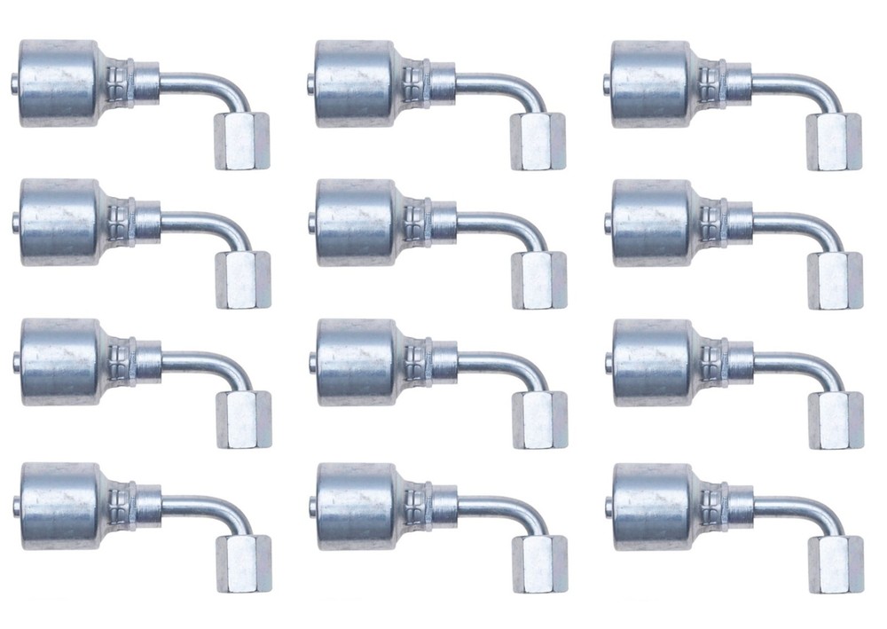 12ea, 8G-8FJX90S MegaCrimp Coupling Female JIC 37 Flare Swivel – 90 Bent Tube