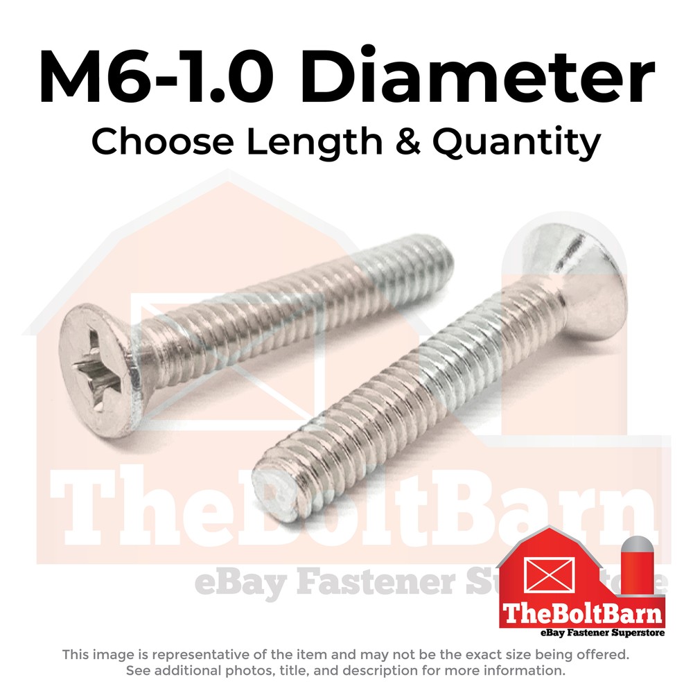 M6-1.0 Stainless Phillips Flat Head Machine Screws (Choose Length & Qty)