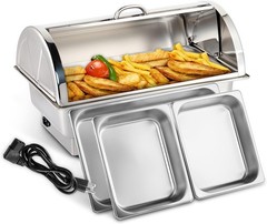 Electric 9 QT Chafing Dish Buffet Set, NSF Stainless Steel Roll Top Food Warmer