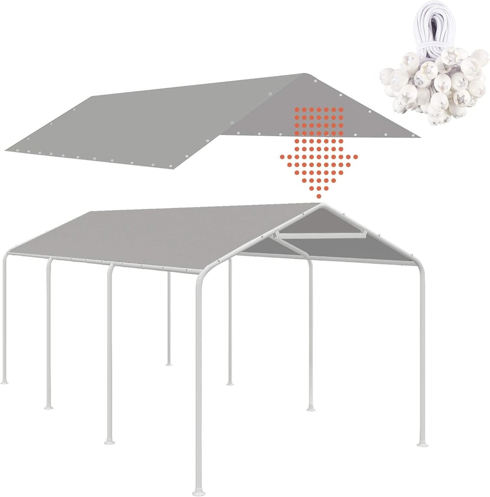 10×20 Ft Carport Replacement Canopy Cover Garage Tent Shelter Tarp Grey w/44