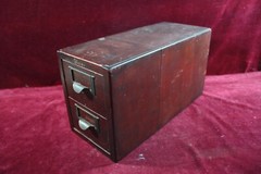 ** ANTIQUE GLOBE WOOD INDEX FILE CABINET TABLETOP RECIPE SCHOOL GENERAL STORE **