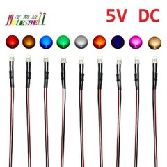 3mm Flat 5V Pre-Wired Red Yellow Blue Green White Orange UV Pink Warm white Leds