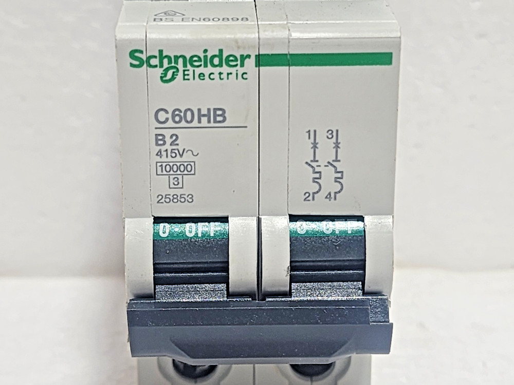 Schneider Electric MCB Circuit Breaker C60HB B2 2A 2 Pole 415V AC 10kA P/N 25853