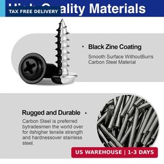 170 Pcs #8 Black Wood Screws Assortment Kit, Pan Head Self Tapping Screws, 6 Siz