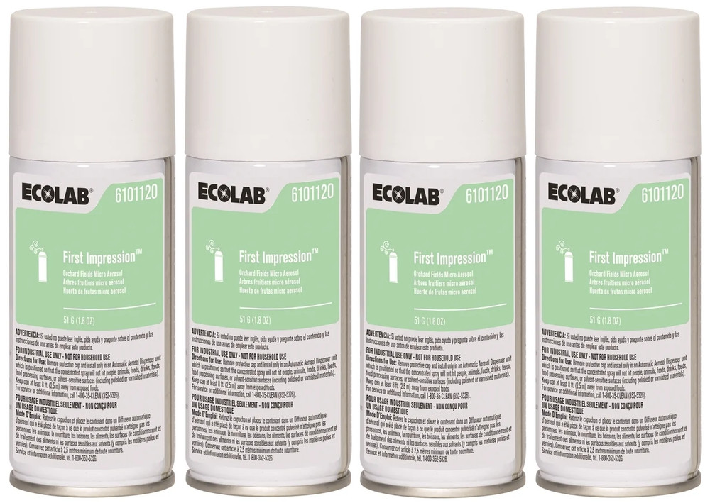 4 Pack Ecolab First Impression Orchard Fields Micro Aerosol 1.8 oz Air Freshener