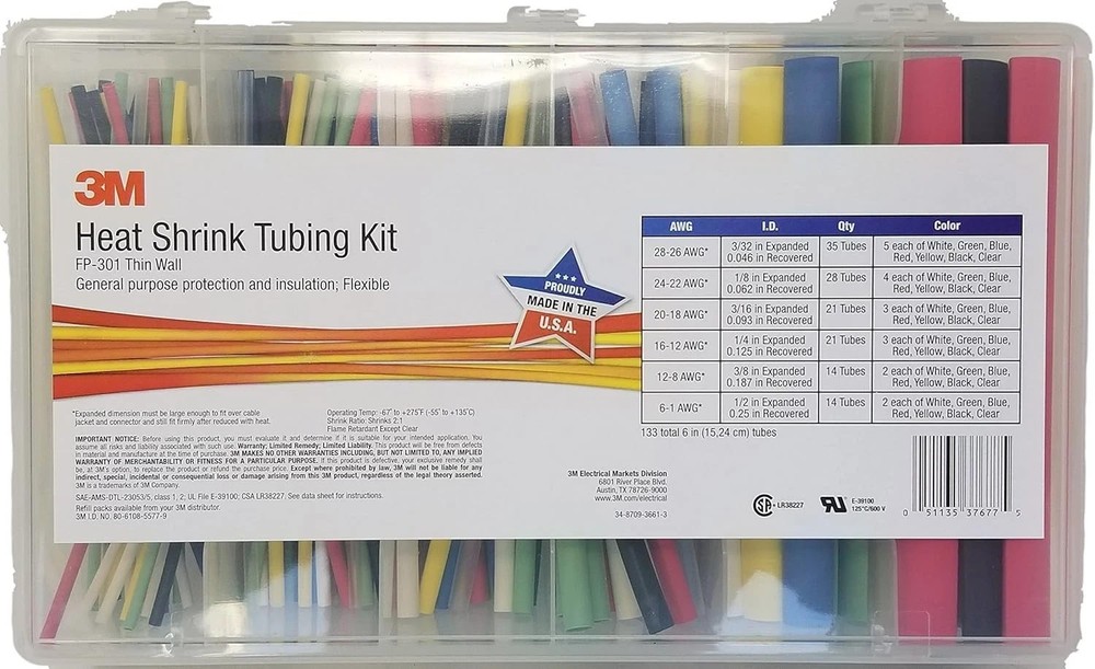 3M 7000031588 Heat Shrink Tubing FP-301 Color Assortment Kit, 1 Kit