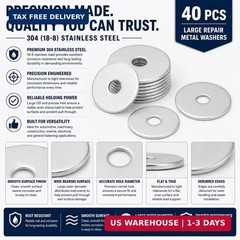 1/4 x 1-1/4″ Fender Washers,Stainless Steel Flat Washers,Made of 304 (18-8),40Pc