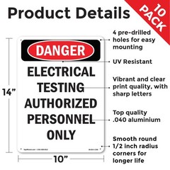 Portrait Electrical Testing Authorized Only OSHA Danger Sign, Decal 5 or 10 Pack