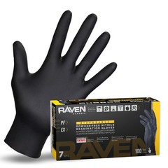 Safety 66518 Raven Powder-Free Disposable Black Nitrile 7-Mil Gloves, Large, …