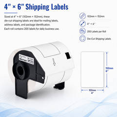 4″ x 6″ DK 1241 Address White Paper 200 Labels P/R For Brother QL-1100 1050N