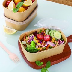 50 Sets 25oz Disposable Kraft Paper Bowls with Lids, Rectangle Paper Food Con…