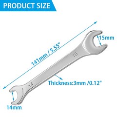 Litoexpe Thin Open End Wrench, Metric 14mm x 15mm, Slim x Silver